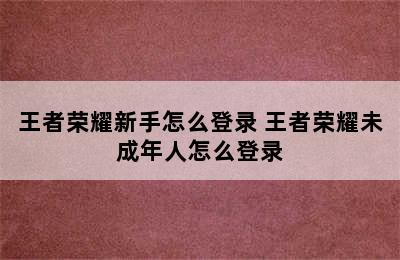 王者荣耀新手怎么登录 王者荣耀未成年人怎么登录